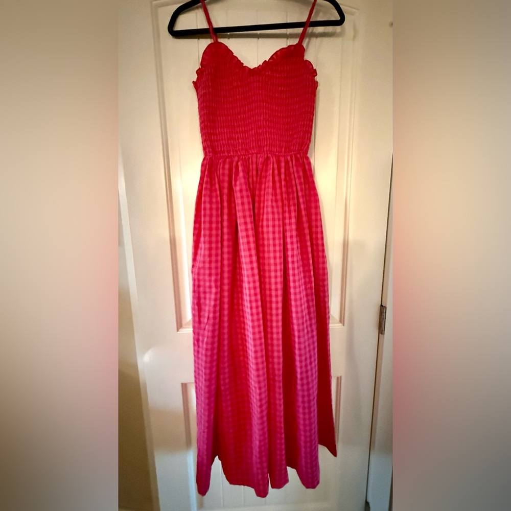 Elegant and Fun Pink and Red Gingham Maxi Dress